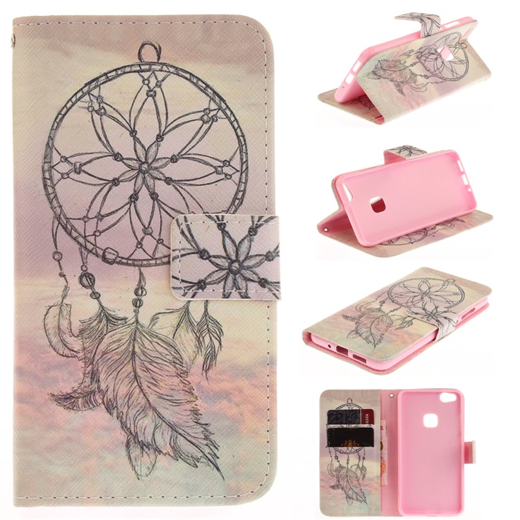 Stand Leather Wallet Protector Case with Pattern Printing for Huawei P10 Lite - Dream Catcher-1