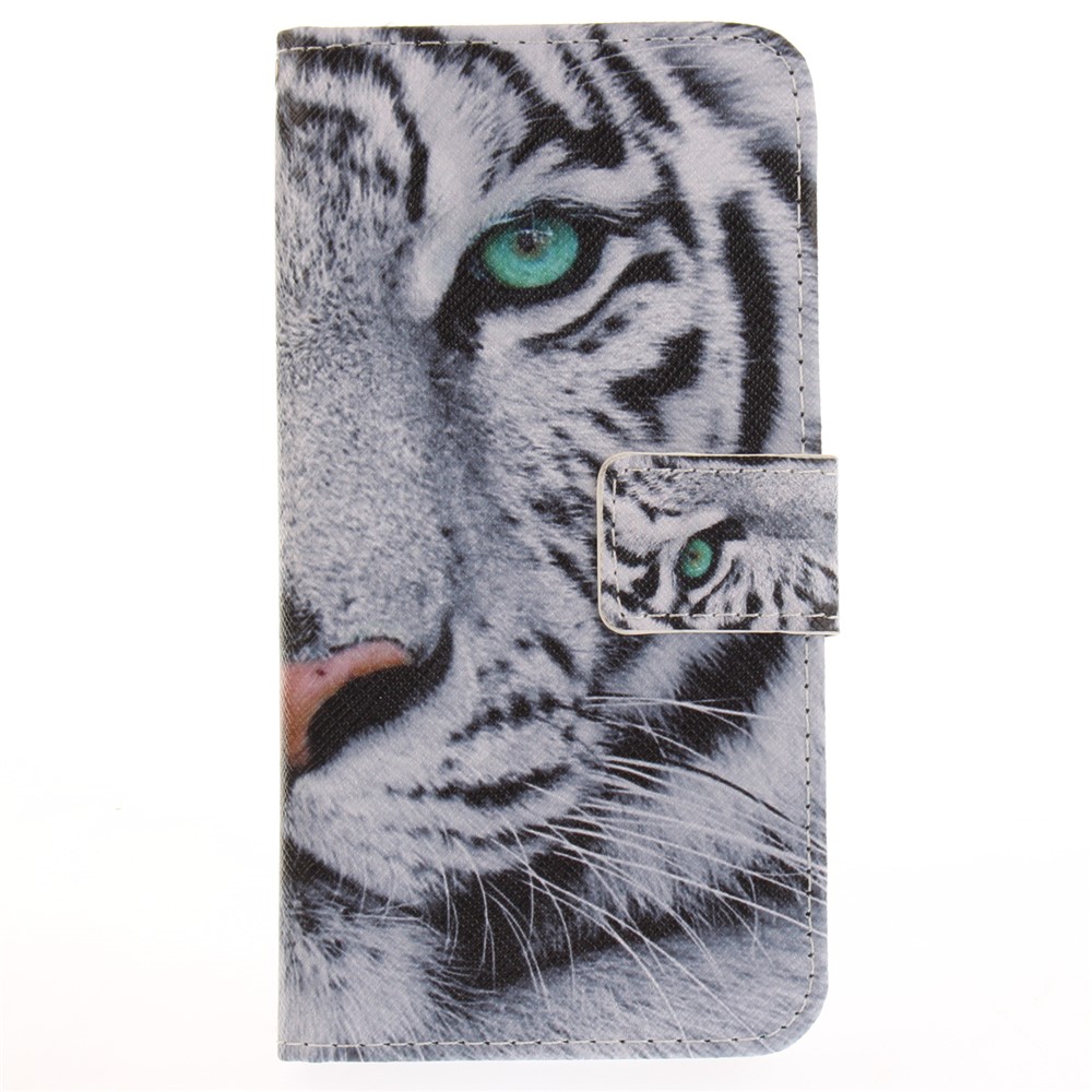 Printing Pattern Leather Wallet Mobile Casing for Huawei P10 Lite - Tiger with Green Eye-2