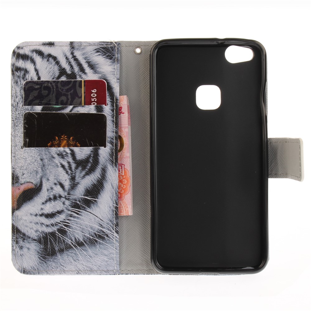 Printing Pattern Leather Wallet Mobile Casing for Huawei P10 Lite - Tiger with Green Eye-9