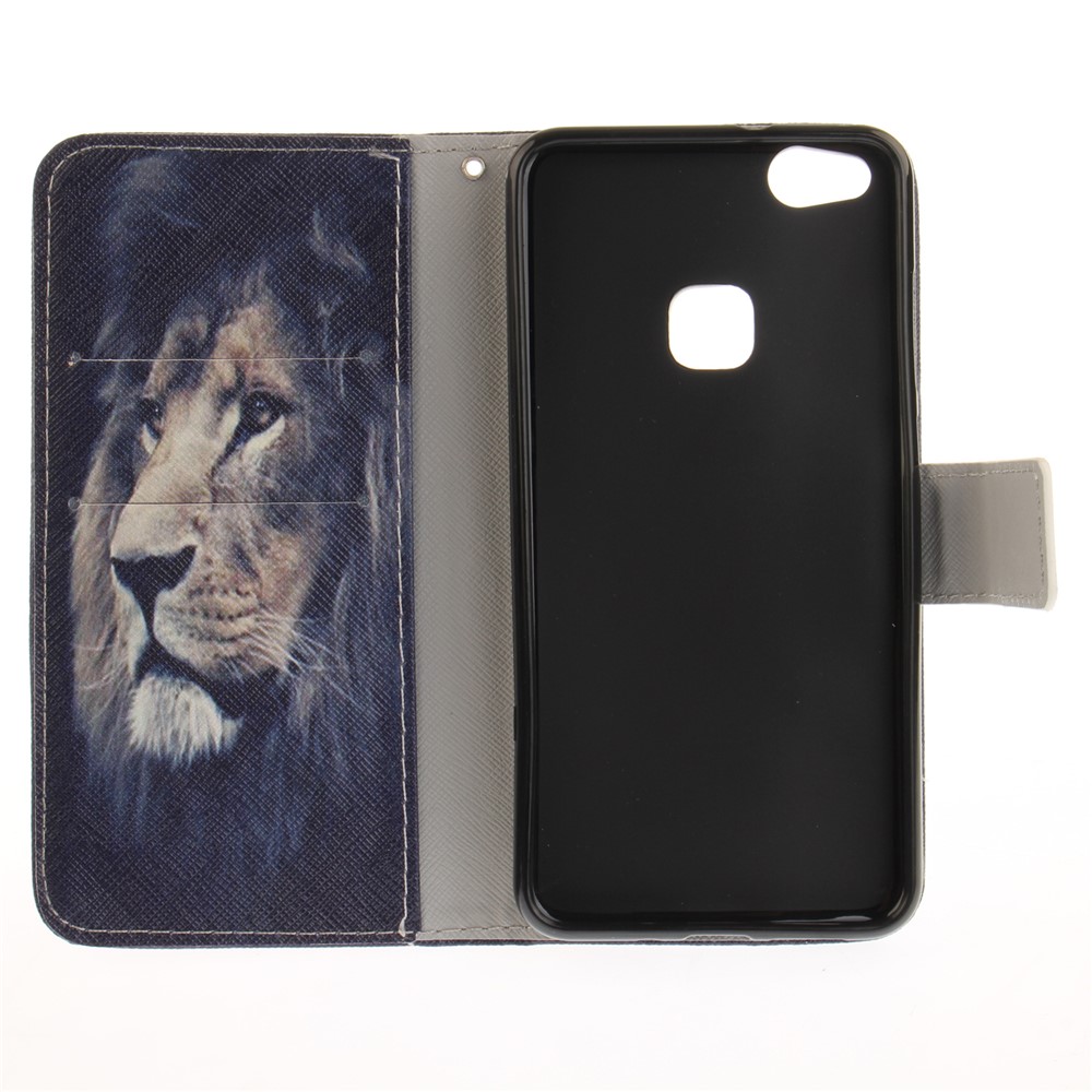 For Huawei P10 Lite Patterned Leather Wallet Stand Case Mobile Accessory - Lion-10