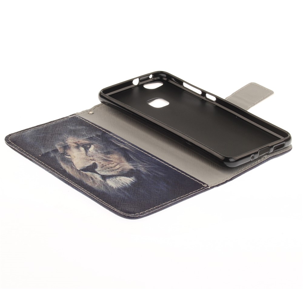 For Huawei P10 Lite Patterned Leather Wallet Stand Case Mobile Accessory - Lion-8