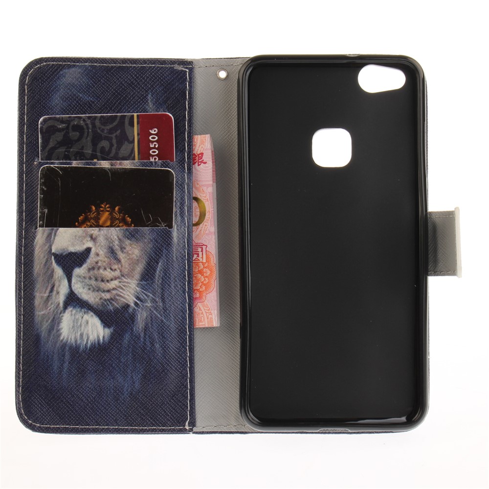 For Huawei P10 Lite Patterned Leather Wallet Stand Case Mobile Accessory - Lion-9