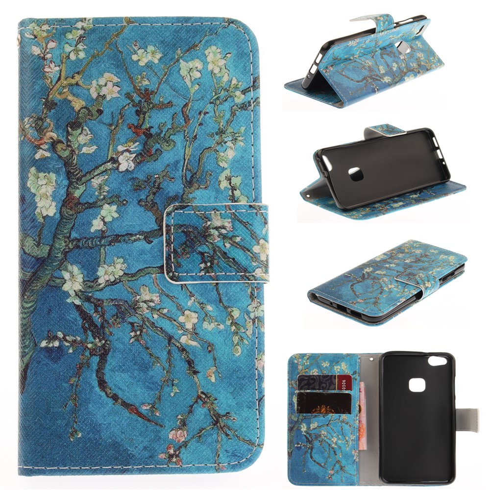 Patterned PU Leather Case with Wallet Slots for Huawei P10 Lite - Almond Tree in Blossom-1