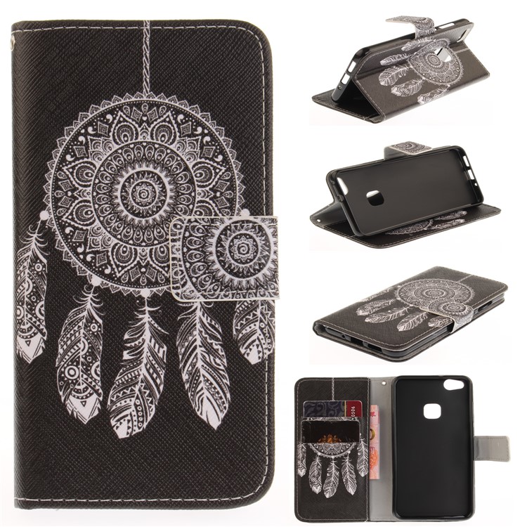 Patterned Leather Wallet Mobile Phone Cover for Huawei P10 Lite - Tribal Dreamcatcher-1