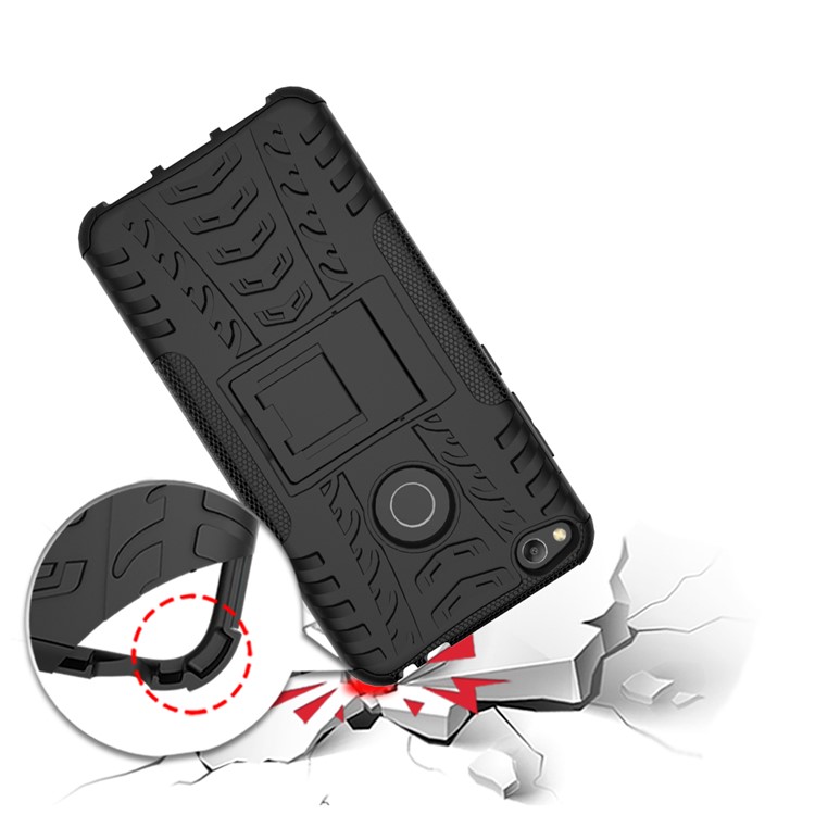 Kickstand PC TPU Hybrid Phone Casing Cool Tyre Pattern for Huawei P8 Lite (2017) / Honor 8 Lite - Black-11