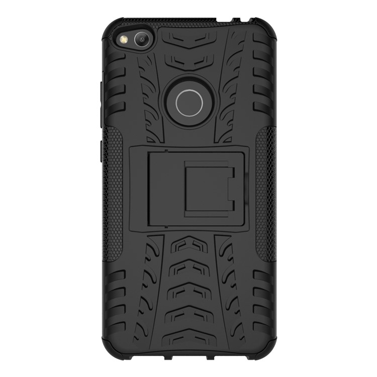 Kickstand PC TPU Гибридный Телефон Телефона Cool Tire Pattern Для Huawei P8 Lite (2017) / Честь 8 Лит - Черный