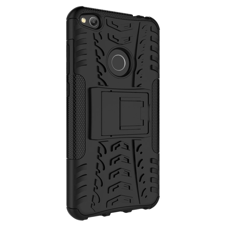 Kickstand PC TPU Híbrido Teléfono Patrón de Neumáticos Cool Tire Para Huawei P8 Lite (2017) / Honor 8 Lite - Negro