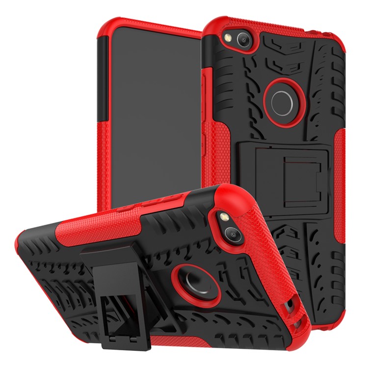 Cool Tyre Pattern Kickstand PC TPU Hybrid Protective Shell for Huawei P8 Lite (2017) / Honor 8 Lite - Red-1