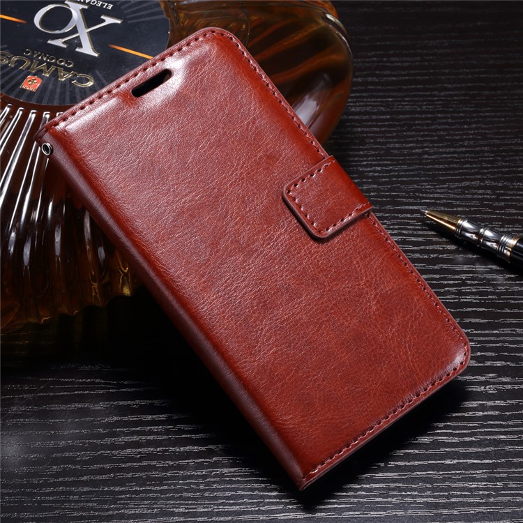 Crazy Horse Leather Wallet Folio Flip Shell Case for Huawei P10 Lite - Brown-1