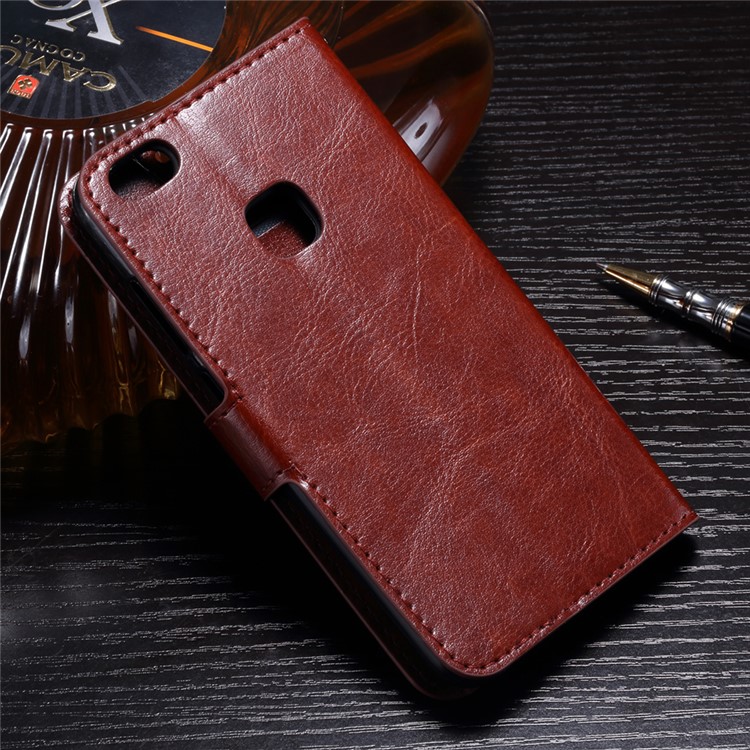 Crazy Horse Leather Wallet Folio Flip Shell Case for Huawei P10 Lite - Brown-2