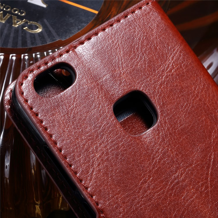 Crazy Horse Leather Wallet Folio Flip Shell Case for Huawei P10 Lite - Brown-3