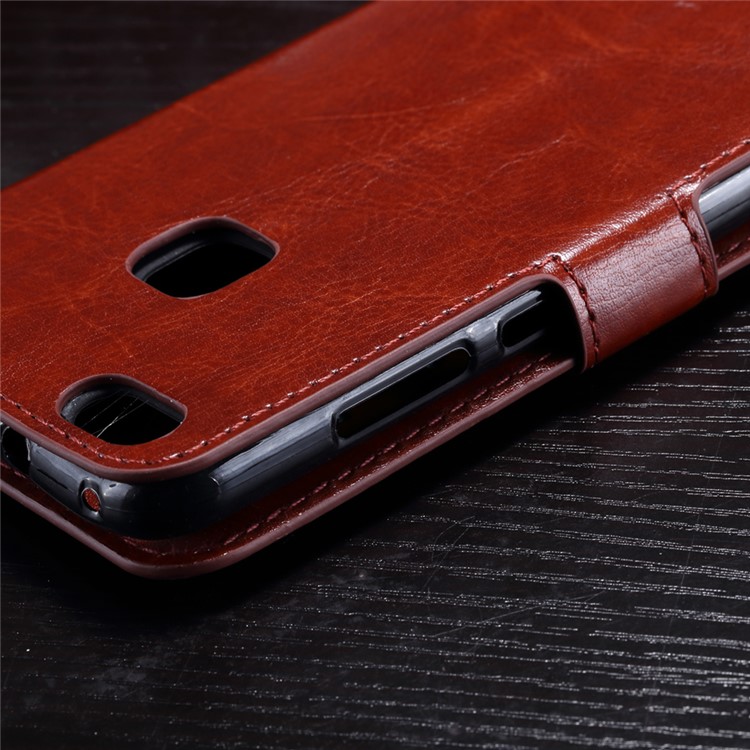Crazy Horse Leather Wallet Folio Flip Shell Case for Huawei P10 Lite - Brown-4