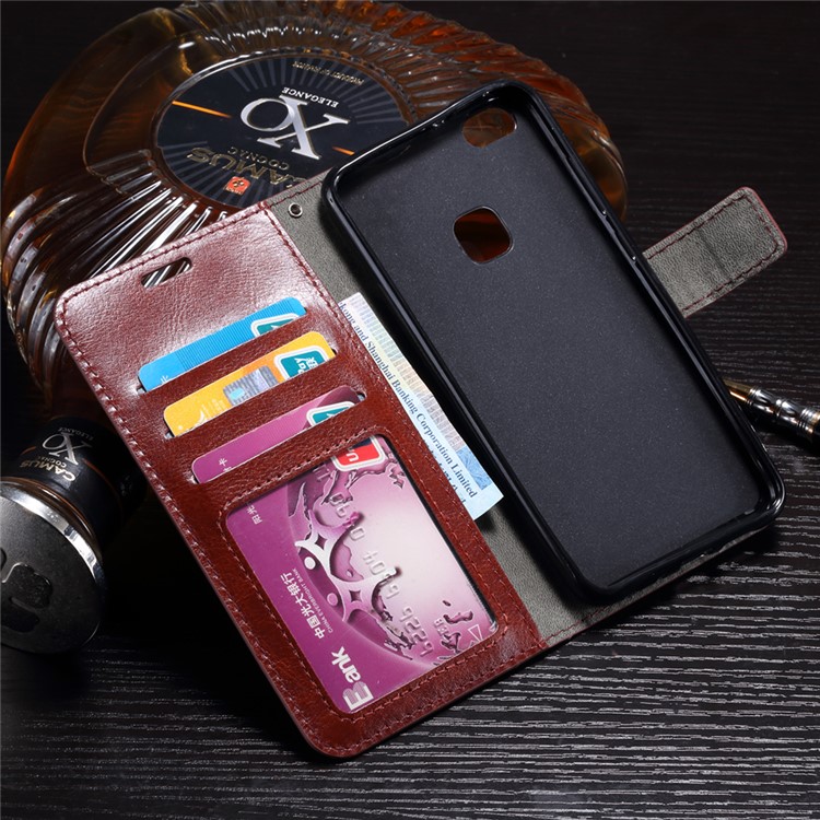 Crazy Horse Leather Wallet Folio Flip Shell Case for Huawei P10 Lite - Brown-6