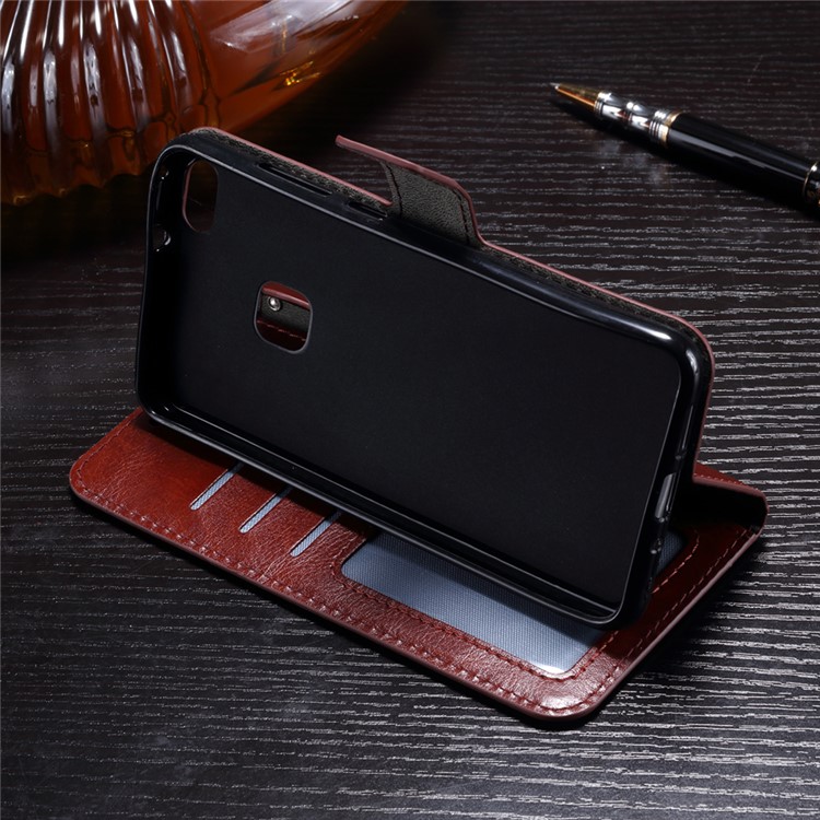 Crazy Horse Leather Wallet Folio Flip Shell Case for Huawei P10 Lite - Brown-9