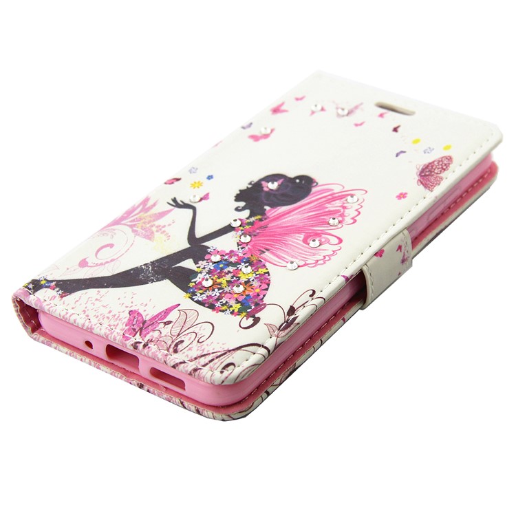 Pattern Printing Rhinestones Leather Wallet Stand Case for Huawei P10 Lite - Butterfly Fairy-4