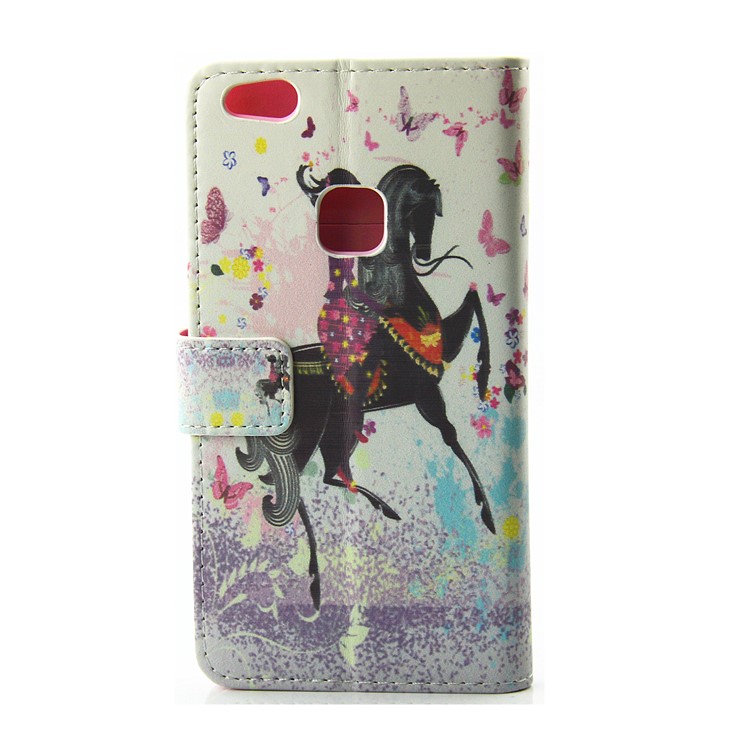 Rhinestones Patterned Leather Stand Smartphone Shell for Huawei P10 Lite - Girl Riding Horse and Butterflies-2