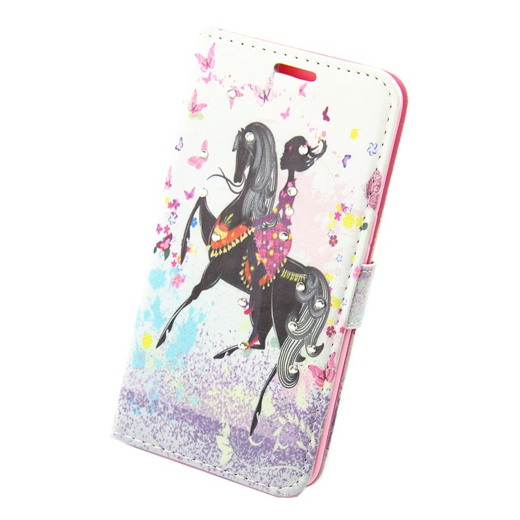 Rhinestones Patterned Leather Stand Smartphone Shell for Huawei P10 Lite - Girl Riding Horse and Butterflies-3