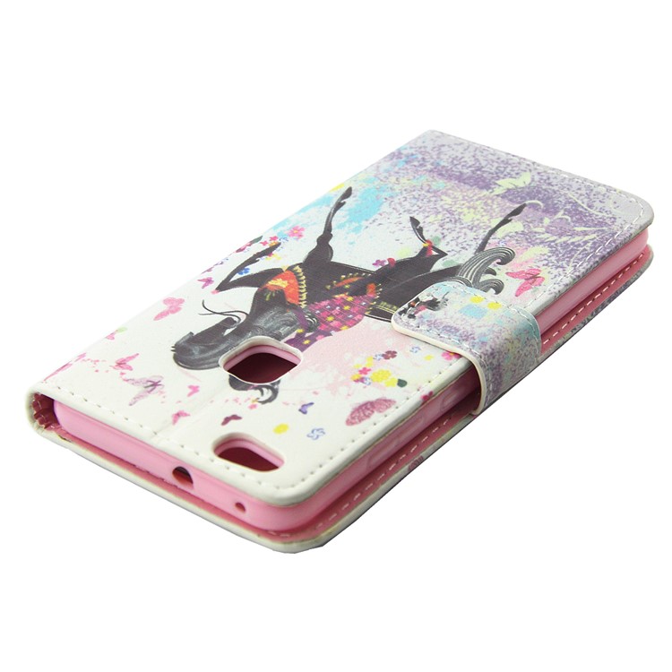 Rhinestones Patterned Leather Stand Smartphone Shell for Huawei P10 Lite - Girl Riding Horse and Butterflies-6