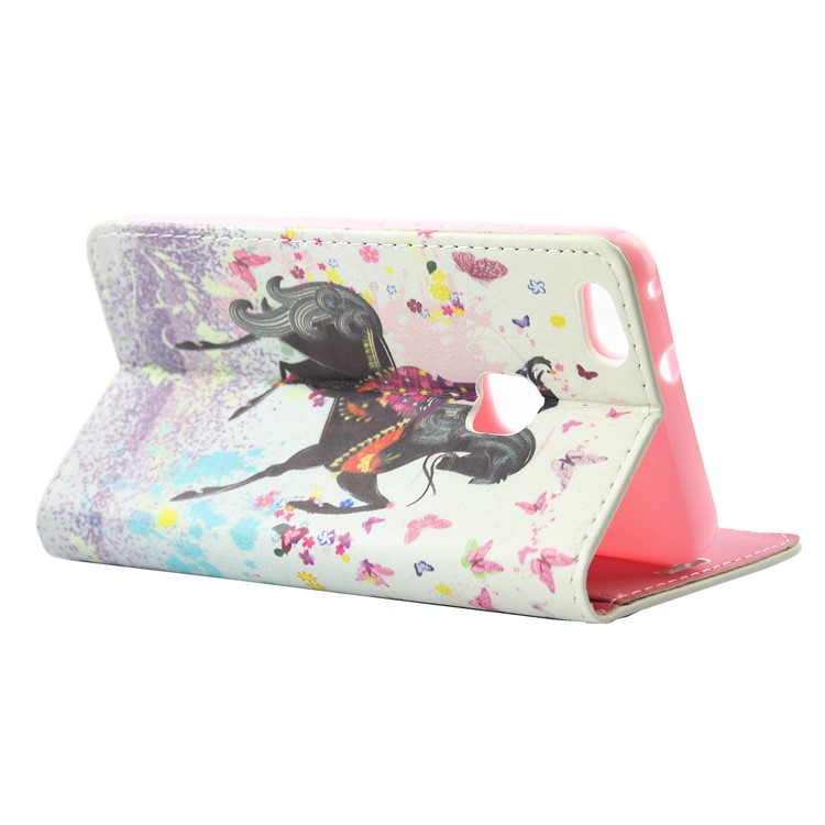 Rhinestones Patterned Leather Stand Smartphone Shell for Huawei P10 Lite - Girl Riding Horse and Butterflies-8
