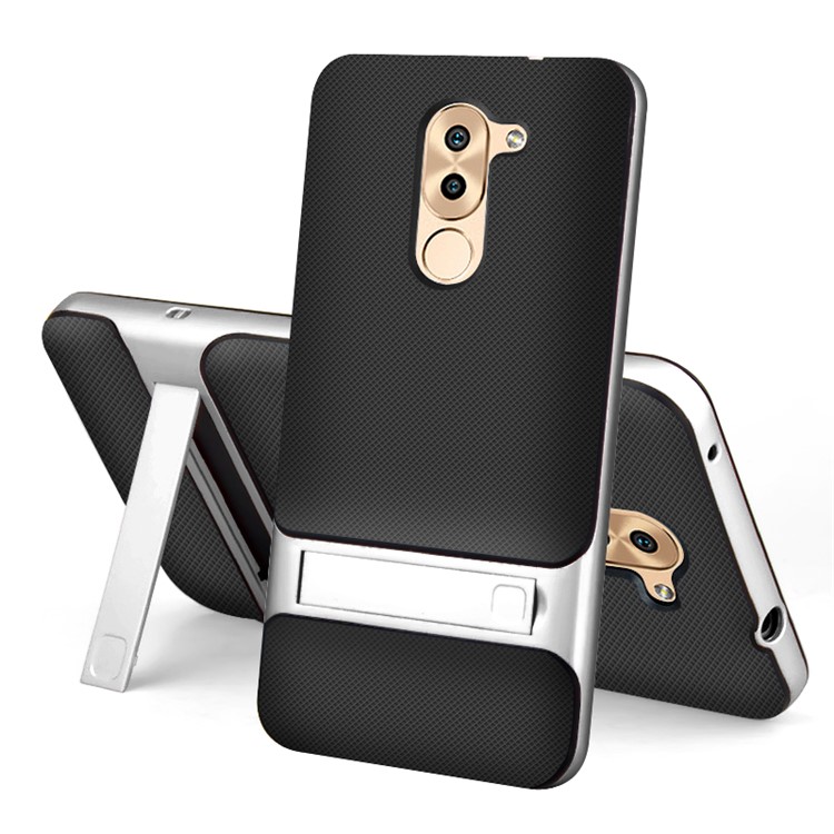 ELEGANCE Grid Pattern TPU + PC Kickstand Cell Phone Case for Huawei Honor 6X - Silver-1