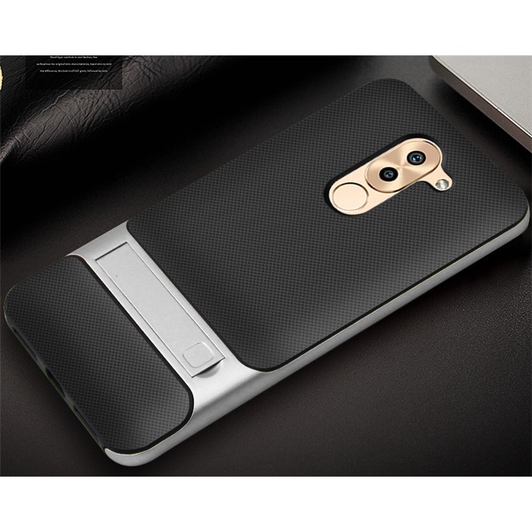 ELEGANCE Grid Pattern TPU + PC Kickstand Cell Phone Case for Huawei Honor 6X - Silver-2