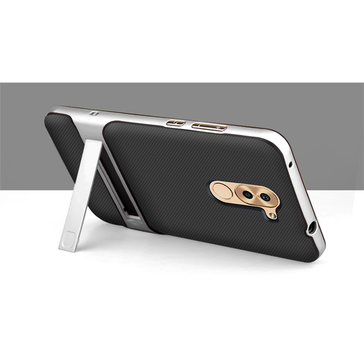 ELEGANCE Grid Pattern TPU + PC Kickstand Cell Phone Case for Huawei Honor 6X - Silver-3