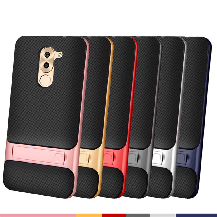 ELEGANCE Grid Pattern TPU + PC Kickstand Cell Phone Case for Huawei Honor 6X - Silver-4