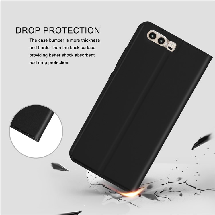 Card Holder PU Leather Stand Cell Phone Case for Huawei P10 - Black-2