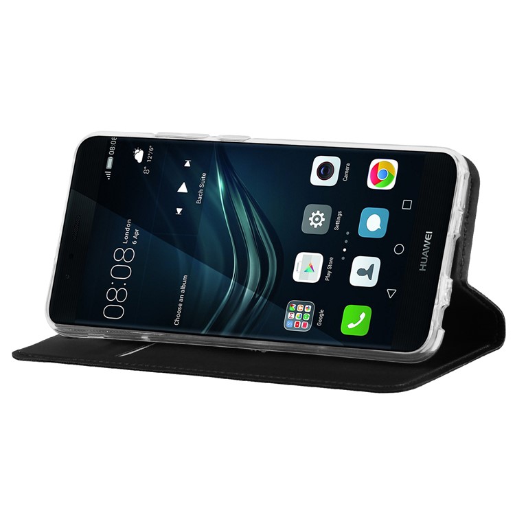 Card Holder PU Leather Stand Cell Phone Case for Huawei P10 - Black-6