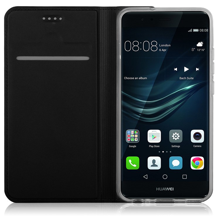 Card Holder PU Leather Stand Cell Phone Case for Huawei P10 - Black-7