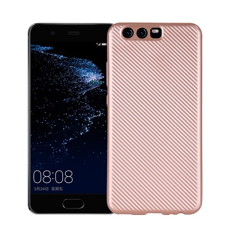 Carbon Fibre Texture TPU Protective Phone Case for Huawei P10 - Rose Gold-1