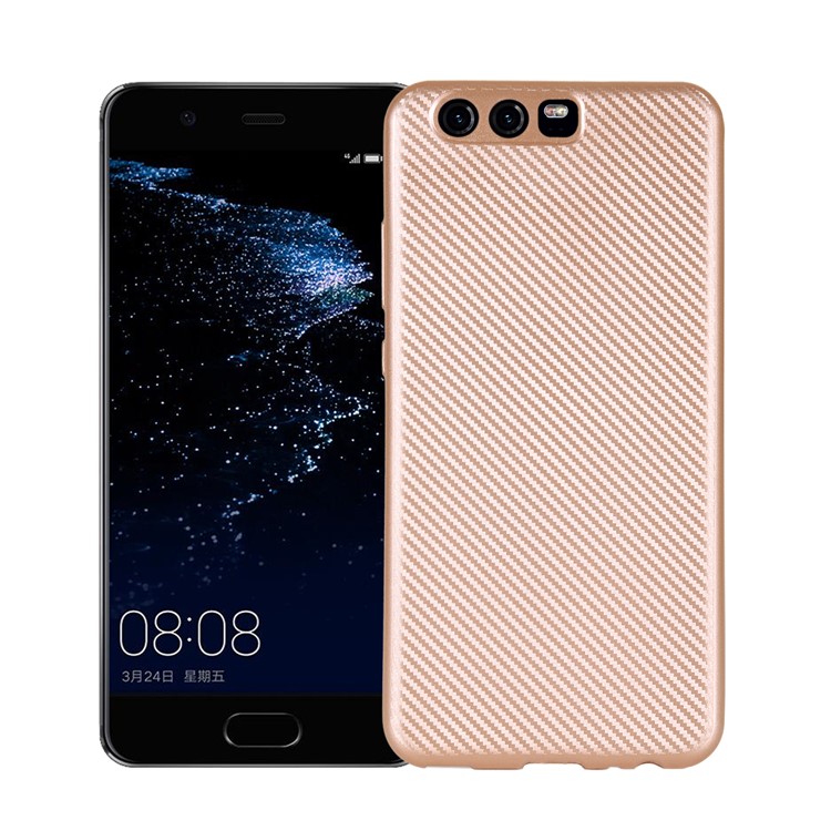 Carbon Fibre Texture TPU Protection Mobile Casing for Huawei P10 - Gold-1