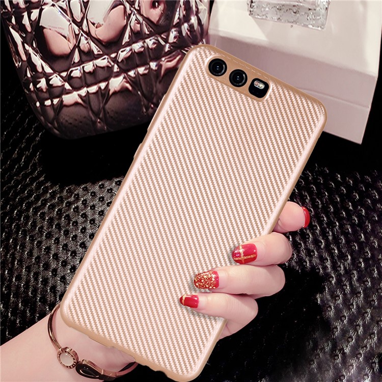 Carbon Fibre Texture TPU Protection Mobile Casing for Huawei P10 - Gold-2