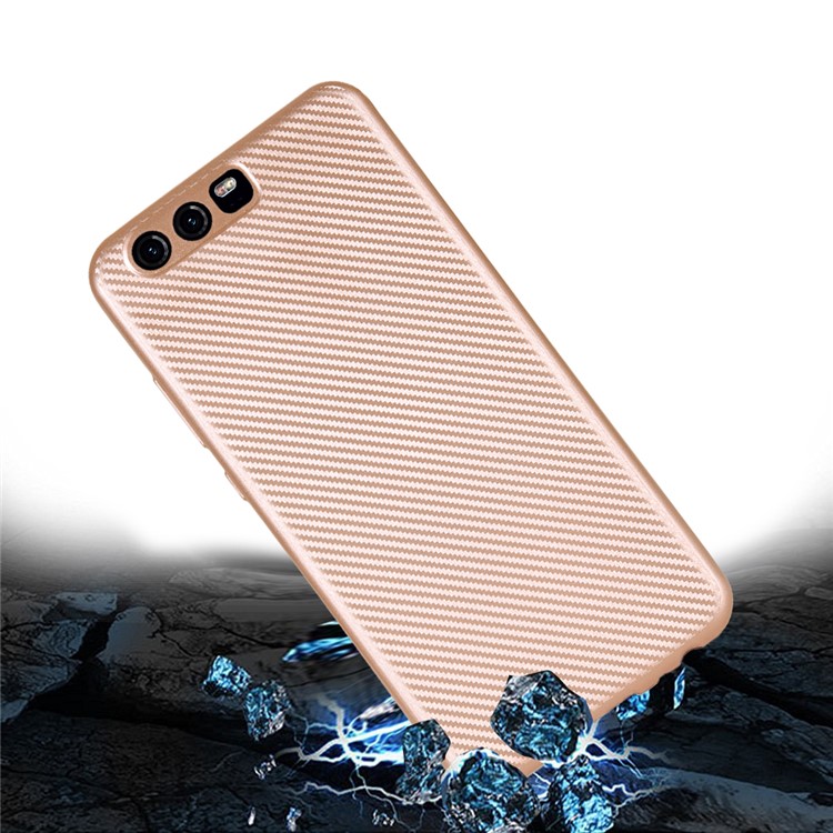 Carbon Fibre Texture TPU Protection Mobile Casing for Huawei P10 - Gold-3