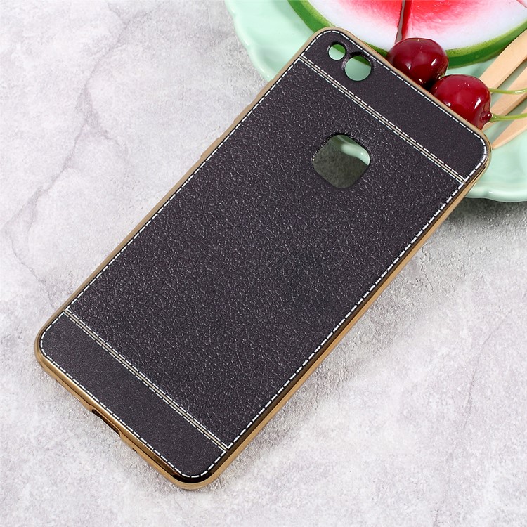 Lychee Grain Leather Coated Plating TPU Phone Case for Huawei P10 Lite - Black-1