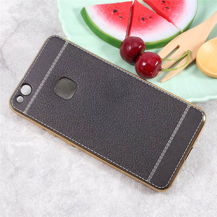 Lychee Grain Leather Coated Plating TPU Phone Case for Huawei P10 Lite - Black-3