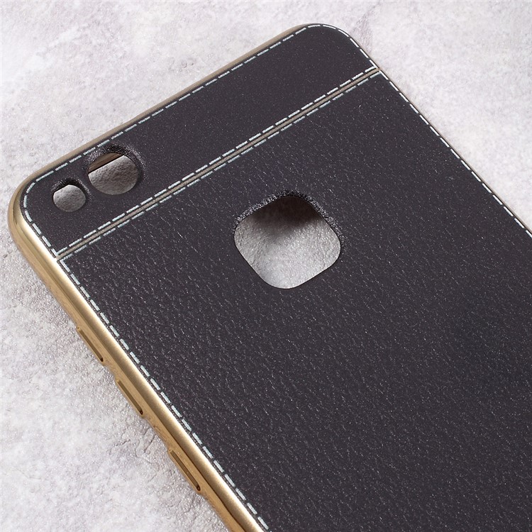 Lychee Grain Leather Coated Plating TPU Phone Case for Huawei P10 Lite - Black-4