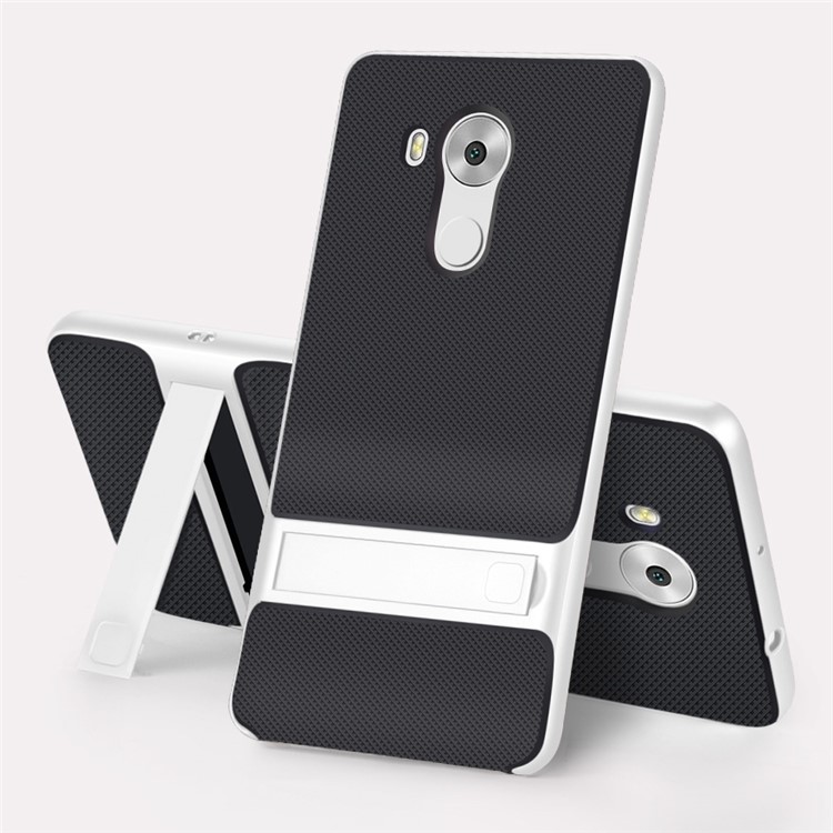 ELEGANCE Grid Pattern TPU + PC Kickstand Mobile Casing for Huawei Mate 8 / Ascend Mate8 - White-1