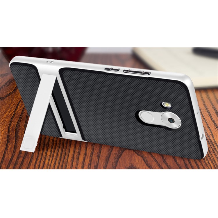 ELEGANCE Grid Pattern TPU + PC Kickstand Mobile Casing for Huawei Mate 8 / Ascend Mate8 - White-2