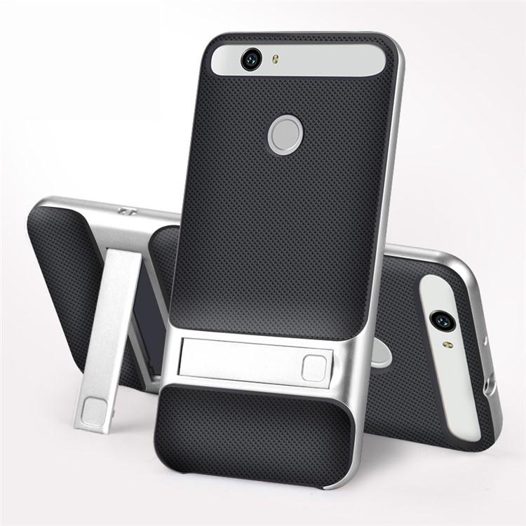 ELEGANCE Grid Pattern TPU + PC Kickstand Mobile Phone Case for Huawei Nova - Silver-1