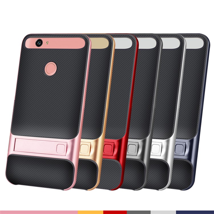 ELEGANCE Grid Pattern TPU + PC Kickstand Mobile Phone Case for Huawei Nova - Silver-4