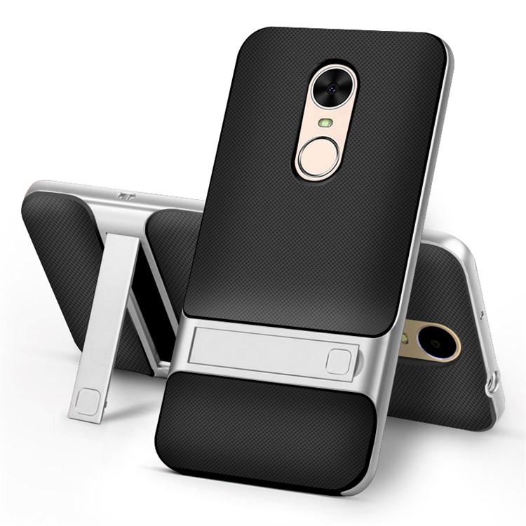ELEGANCE Grid Pattern TPU + PC Kickstand Combo Case for Huawei Enjoy 6 - Silver-1