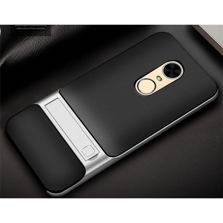 ELEGANCE Grid Pattern TPU + PC Kickstand Combo Case for Huawei Enjoy 6 - Silver-2