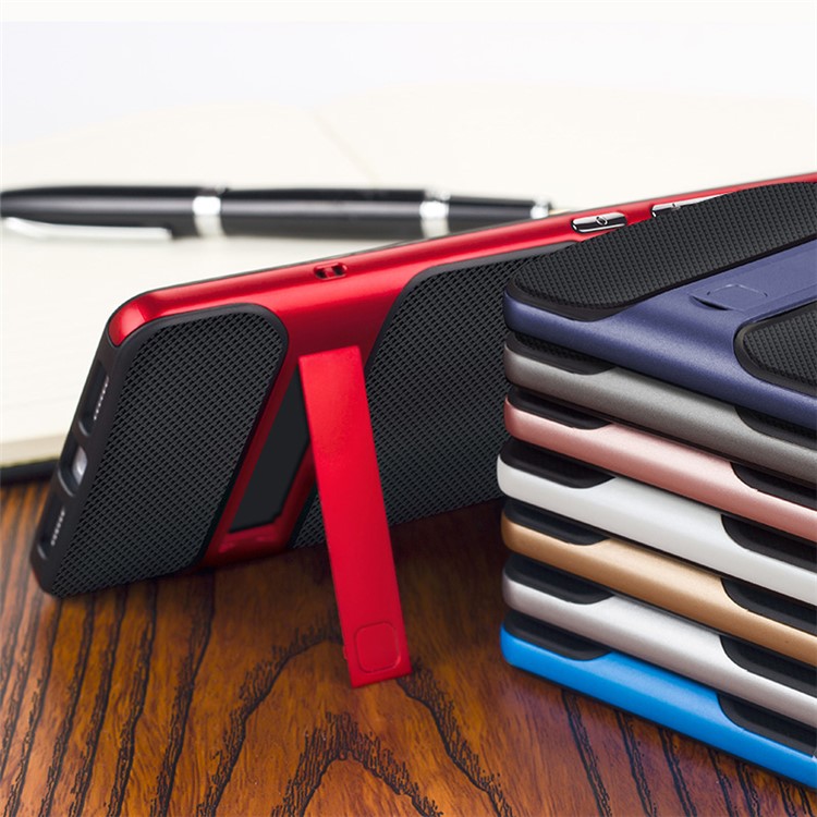 For Huawei Honor 8 ELEGANCE Grid Pattern TPU + PC Kickstand Combo Phone Case - Red-3