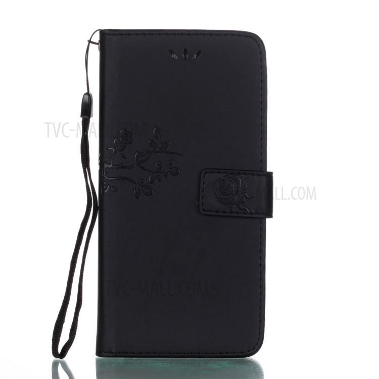 Imprinted Roses Wallet Leather Cell Phone Case for Huawei Mate 9 Pro - Black-1
