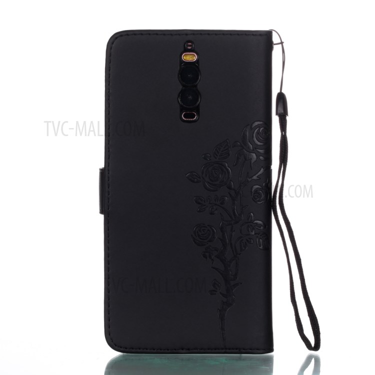 Imprinted Roses Wallet Leather Cell Phone Case for Huawei Mate 9 Pro - Black-2
