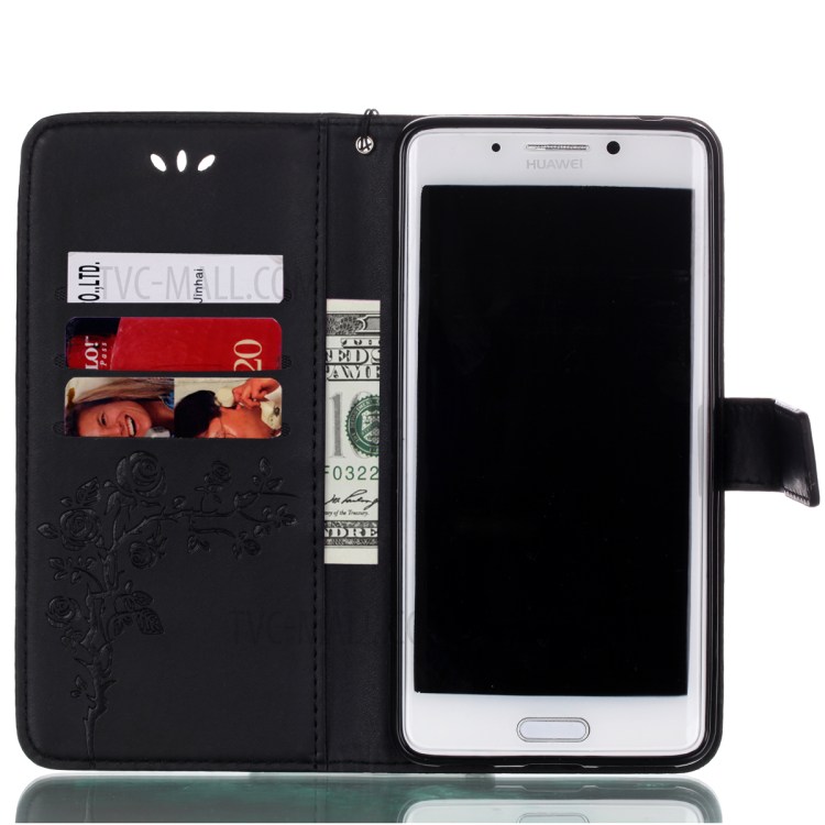 Imprinted Roses Wallet Leather Cell Phone Case for Huawei Mate 9 Pro - Black-3