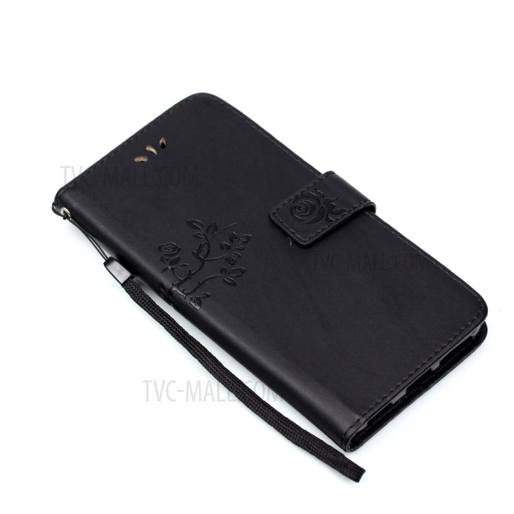 Imprinted Roses Wallet Leather Cell Phone Case for Huawei Mate 9 Pro - Black-7