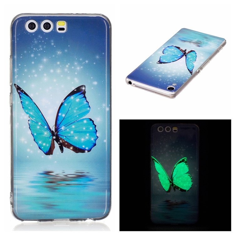 Noctilucent IMD Soft TPU Cover Case for Huawei P10 - Blue Butterfly-1