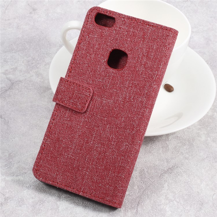 Linen Cloth PU Leather Wallet Case Cover for Huawei P10 Lite - Red-2